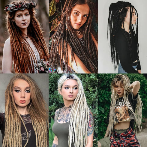 Leeven 24 Inch Synthetic Double Ended Dreadlock Extensions, Black to Purple Thin DE Dreads, 10 Strands Handmade for