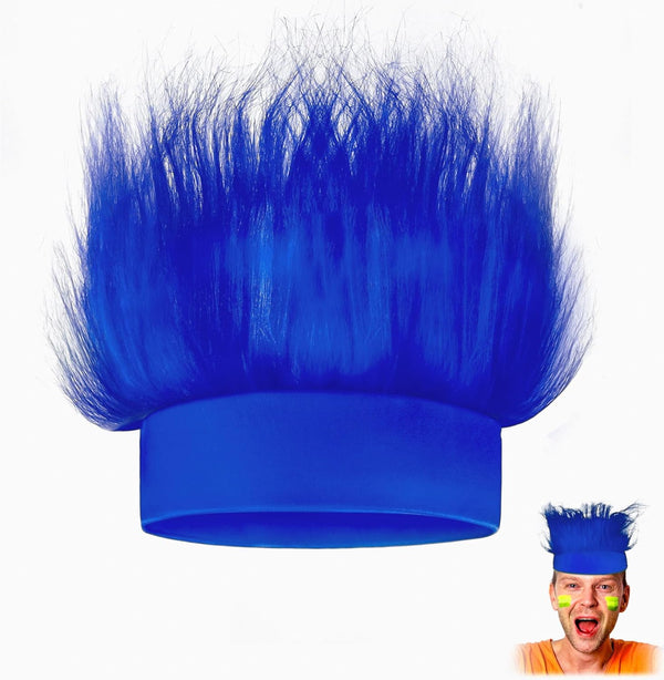 Novelty Place Blue Hairy Costume Headband, Fun Fuzzy Crazy Hair Wig for Sports Parties, Costume, Cosplay, Halloween