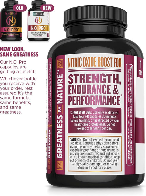 Zhou Nitric Oxide with L Arginine, Citrulline Malate, AAKG, Beet Root - 30 Servings, 120 Veggie Caps