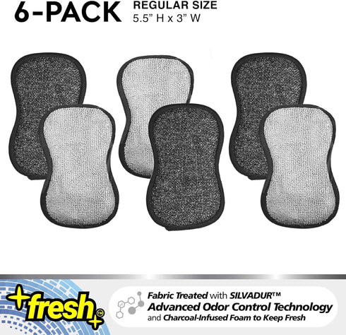 Fresh Regular Professional Microfiber Scrub-N-Wipe Sponge Pads, 6-Pack with Odor Control