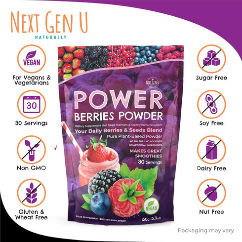 Next Gen U Super Berry Powder 150g | Immune Support Food Supplement | Superfood Berries Smoothie Mix for Shakes, Detox