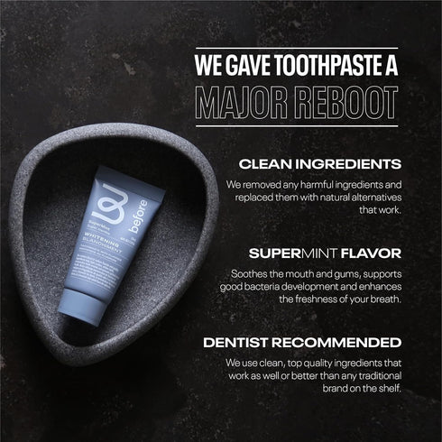 Before Natural Whitening Travel Size Toothpaste, Clean Ingredients for Mouth Health, 0.67oz