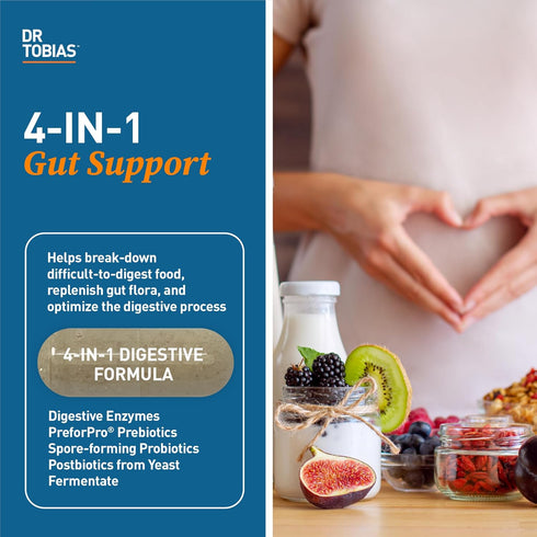 Dr. Tobias Digestive Enzymes with Probiotics - 120 Capsules - Prebiotics & Postbiotics for Better Digestion & Immune