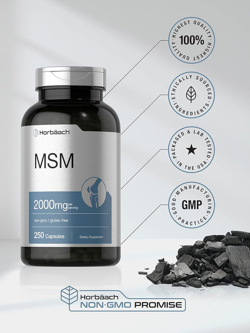Horbaach MSM Supplement Capsules | 2000mg | 250 Count | Non-GMO and Gluten Free Formula
