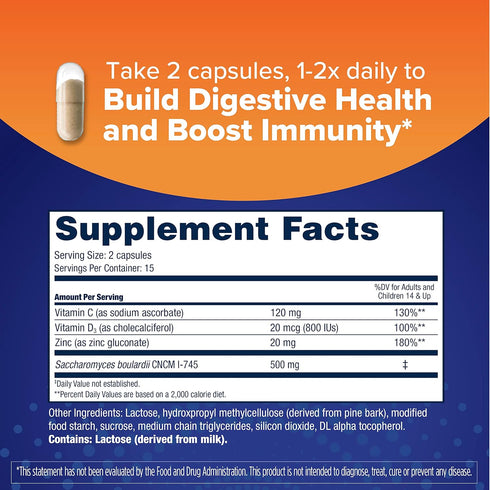 Florastor Select Immunity Boost, Daily Probiotic & Immune Support Supplement for Women and Men, 30 Capsules,
