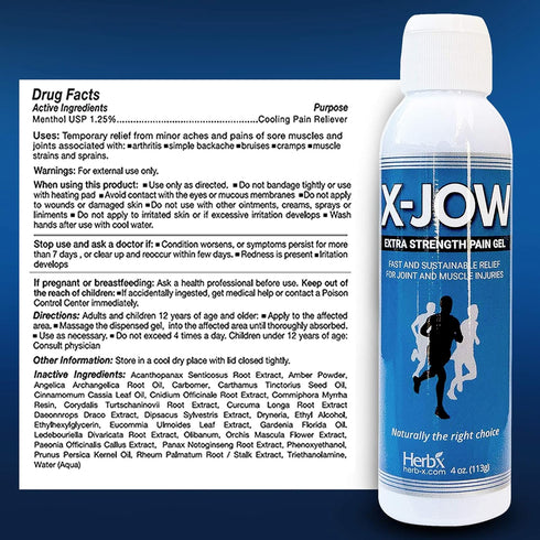 HerbX X-Jow Extra Strength Pain Relief Gel, 4 oz - Herbal Massage Gel for Muscles, Shoulders, Joints