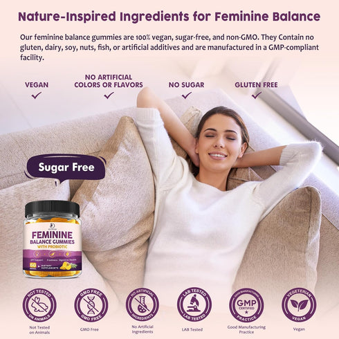 Gummies Feminine Balance Probiotic for Women Support Vaginal Health, pH Balance, Freshness & Digestive Health