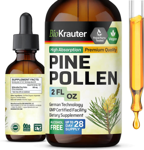 Pine Pollen Tincture - Organic Pine Pollen Powder Liquid Extract for Immune Support, 2 Fl.Oz.