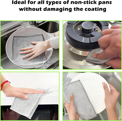levateeta 12 PCS Non-Scratch Wire Dishcloths - Metal Dish Cloth with Double Layer Multipurpose Steel Wrie Diswashing