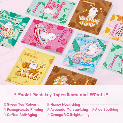 ZealSea Face Mask Sheet Mask Skin Care (Pack of 28) Hydrate, Brighten, Moisturize for All Skin Types - Kids Spa Gifts