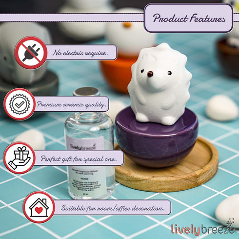Spiky Hedgehog Non-Electric Ceramic Diffusers for Essential Oils, White Ceramic for Car or Desk Decor