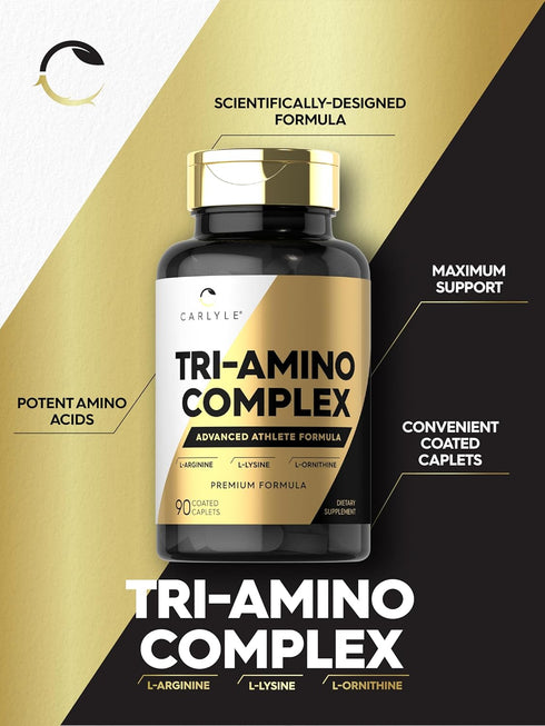 Carlyle Tri-Amino Supplement | L-Arginine, L-Ornithine, L-Lysine | 90 Caplets | Vegetarian, Non-GMO