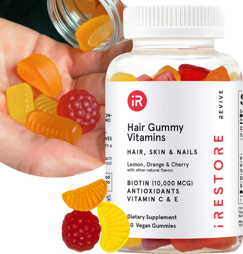 iRestore Hair Gummy Vitamins, Vegan Biotin Gummies for Hair Growth, 10000mcg for Women & Men