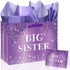 Purple Big Sister Gift Bag for Girls, Glitters Drip Older Sister Gift