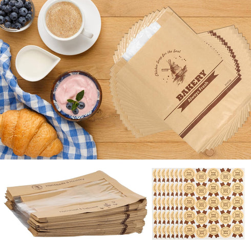 Kandishiex 100Pcs Packaging Packaging US Bread Bags Paper with Window Brown Paper Bread Bags Food Grade Bread Paper