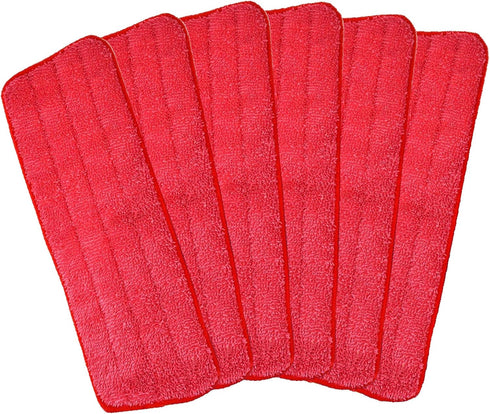 Microfiber Replacement Mop Pad, 18 x 6 Wet & Dry Cleaning Refills, 6 Pack, Reusable Floor Mop Pads - Red