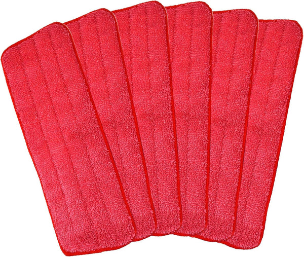Microfiber Replacement Mop Pad, 18 x 6 Wet & Dry Cleaning Refills, 6 Pack, Reusable Floor Mop Pads - Red