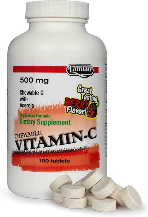 Landau 500mg Chewable Vitamin C Candy - 100 Tablets - Easy-to-Take Supplement with Acerola