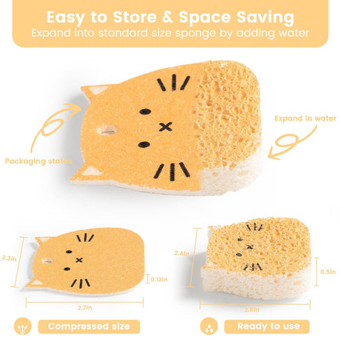 Cellulose Compressed Eco-Sponge 5 Pack, Avocado Sandwich Set, Plastic-Free & All-Natural Wood Pulp for Cleaning