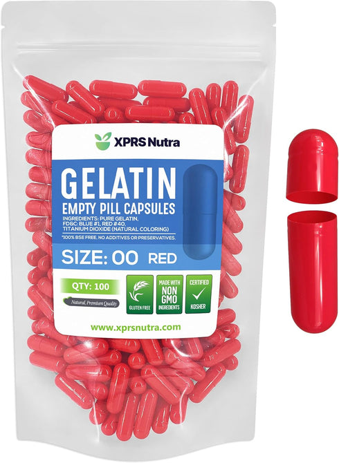 XPRS Nutra Size 00 Empty Gelatin Capsules - 100 Count for DIY Capsule Filling, Empty Pill Caps