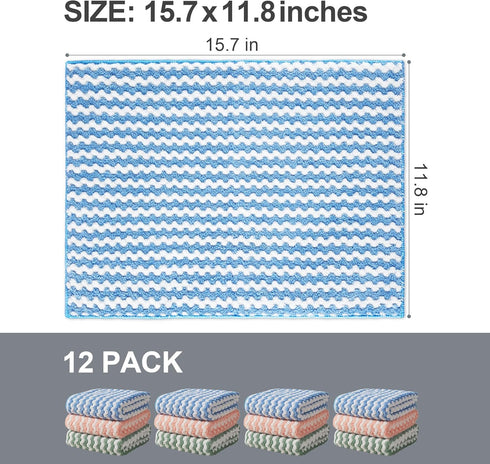 JOYMOOP Microfiber Cleaning Cloth - 12 Pack, Larger Dish Towels for Streak-Free, Absorbent Cleaning