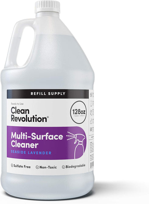 Clean Revolution Multi Surface Cleaner Refill, Non-Toxic Eco-Friendly Plant-Based, Seaside Lavender, 128 Fl Oz