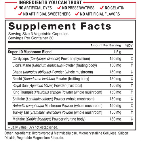 Force Factor Modern Mushrooms Capsules, Mushroom Supplement with Lions Mane, Turkey Tail, & Cordyceps, 90 Vegetable