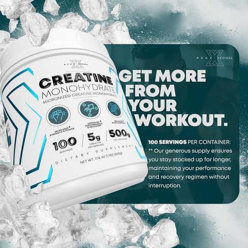 Performance Micronized Creatine Monohydrate Powder Supplement, 5000mg (5g), 100 Servings, Unflavored, Vegan