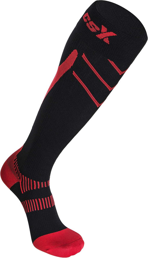 CSX 20-30 mmHg Compression Socks for Men and Women, Knee High, Recovery Support, X-Large, Red on Black