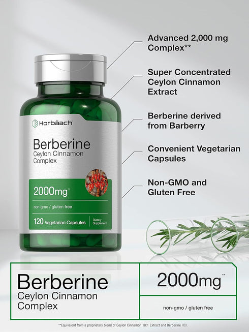 Horbaach Berberine Plus Ceylon Cinnamon | 2000mg | 120 Veggie Capsules, Vegetarian, Non-GMO & Gluten Free