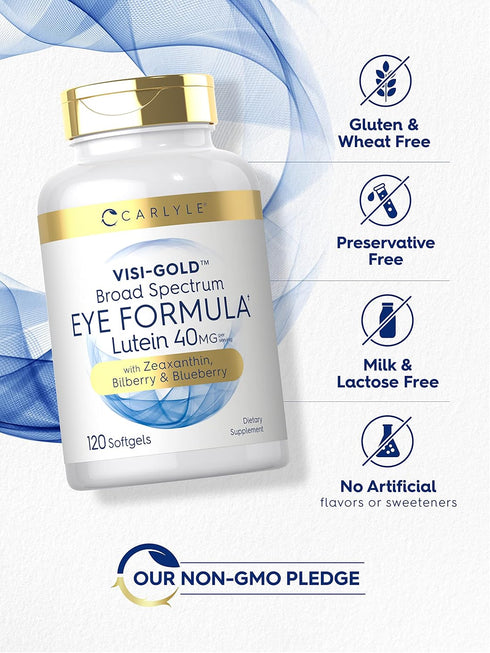 Carlyle Eye Health Supplement with Lutein 40mg, Zeaxanthin, Bilberry, Blueberry, 120 Softgels for Eye Support