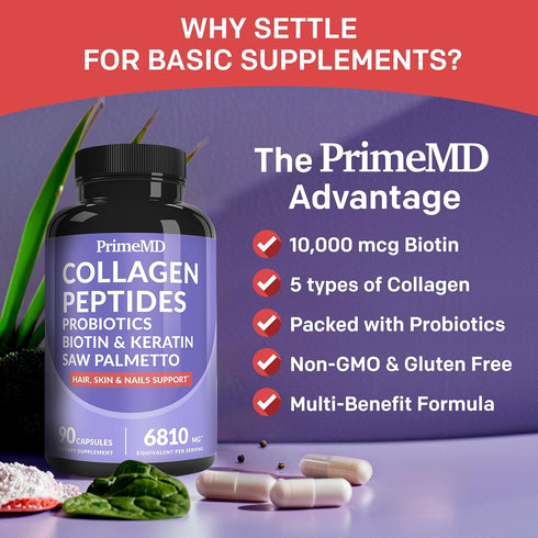 27-in-1 Hair Skin and Nails Vitamins (6180mg) w/Biotin 10000mcg - Collagen & Keratin Supplements for Men and Women, 90ct