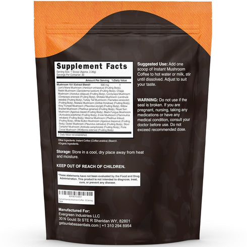 SunLab Essentials 17 Immunity, 30 Organic Mushroom Coffee Functional Mushroom Blend (Lion's Mane, Reishi, Chaga