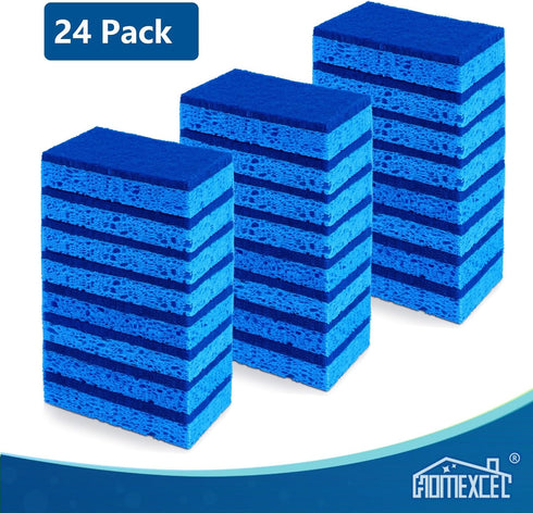 HOMEXCEL 24pcs Kitchen Sponges, Non-Scratch Dual Sided Dish Sponges Safe for Non-Stick Cookware, Household Cleaning