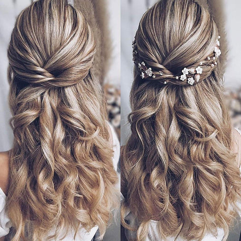 JAKAWIN Bride Flower Wedding Hair Vine, Leaf Hair Piece, Pearl Bridal Headpiece for Women and Girls