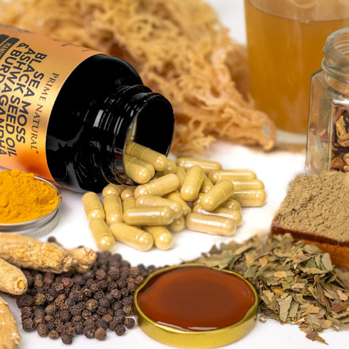120 Capsules Sea Moss 3000mg, Black Seed Oil 2000mg, Ashwagandha 1000mg, Turmeric 1000mg, Vegan