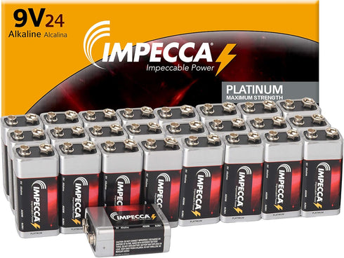 Impecca 9 Volt Batteries, Premium Alkaline (24-Pack) High Performance, Ultra Long Lasting, and