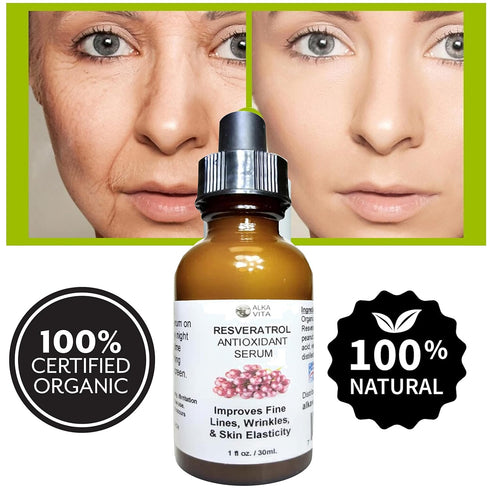 Resveratrol Skin Serum, Antioxidant Anti-Aging Factor for Fine Lines, Wrinkles & Skin Elasticity