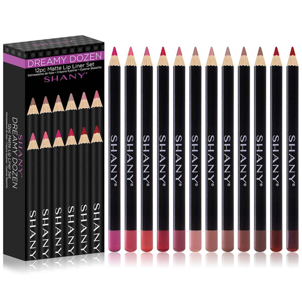 SHANY Dreamy Dozen Matte Lip Liner Set, Vegan Long-Lasting Professional Velvet Pencils, Pack of 12
