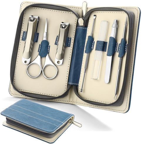 Manicure Sets Pedicure Kits 7 in 1 Stainless Steel Nail Clipper Personal Care Tools with PU Leather Case