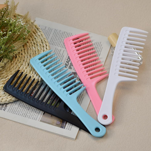 4PCS Wide Tooth Comb, Large Hair Detangling Comb for Curly, Wet, Long Hair, Professional Styling Comb (Black & Blue)