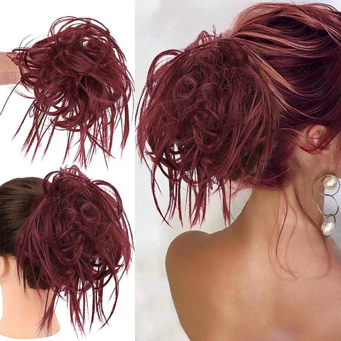 HMD Tousled Updo Messy Bun Hairpiece - Synthetic Hair Extensions with Elastic Rubber Band for Women