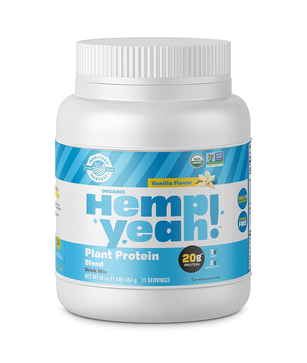Manitoba Harvest Hemp Yeah! Organic Plant-Based Protein Powder, Vanilla, 16oz, 20g Complete Plant Protein