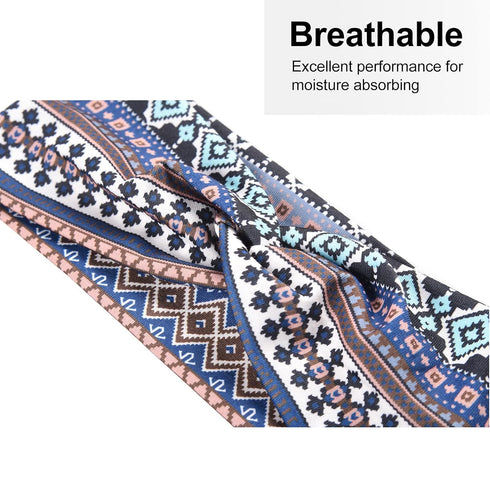 MarchQueen Boho Headbands for Women, Vintage Print Twisted Hair Bands, Stretchy Criss Cross Turban Headwrap (Boho-6pcs)