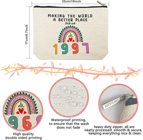 27th Birthday Gifts for Her Makeup Bags, 27th Birthday Decorations for Women, 1997 Anniversary 27 Year Old Gift Ideas for Wife, Sister, Best Friend Female, Mothers Day, Christmas Cosmetic Travel Bag