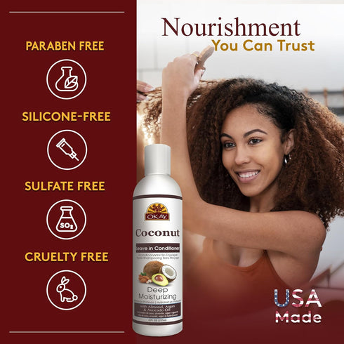 Okay Coconut Leave In Conditioner - 8 Oz Hair Moisturizer for Women and Men, Natural Hair Product for Growth