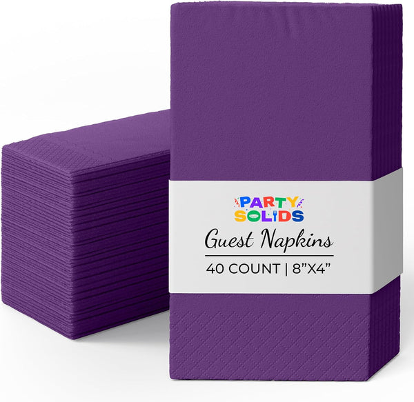 Party Solids Purple Dinner Napkins Disposable 8" x 4" Folded - 40 Pcs 2
