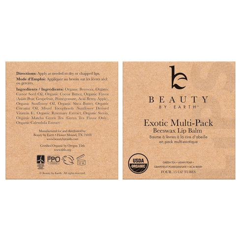 USDA Organic Lip Balm, USA Made with Natural Ingredients, 4 Pack Multi Flavor Moisturizer for Dry Lips