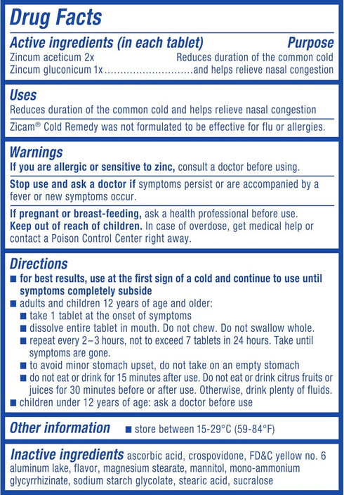 Zicam Cold Remedy Zinc Rapidmelts, Citrus Flavor, 25 Count