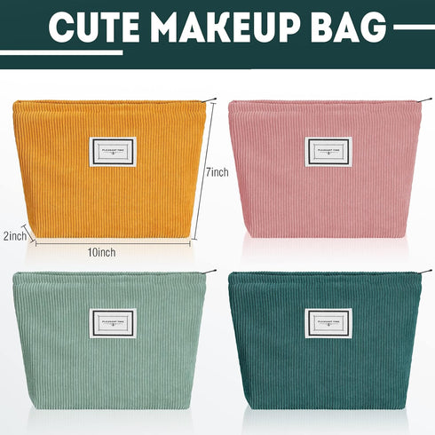 Sanwuta 4 Pack Velvet Makeup Bag Cosmetic Bag Large Capacity Corduroy Cosmetic Bag Cosmetic Pouch Zipper Canvas Makeup Bags Travel Toiletry Bag Accessories Organizer for Girls (Retro Color, Plaid)